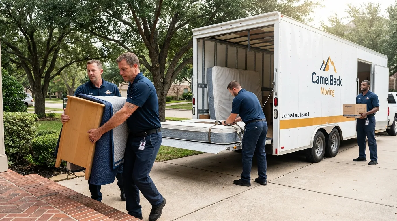 Crew loading residential truck for cross-state move from Glenwood, IL